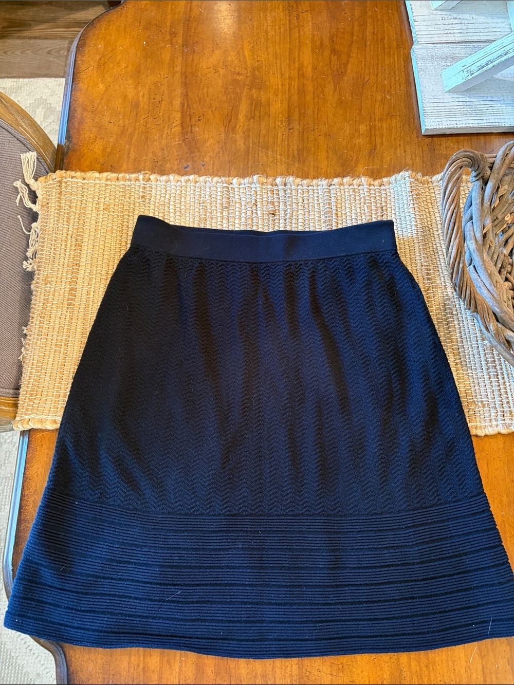 CAbi NavyTextured A-Line Knit Skirt